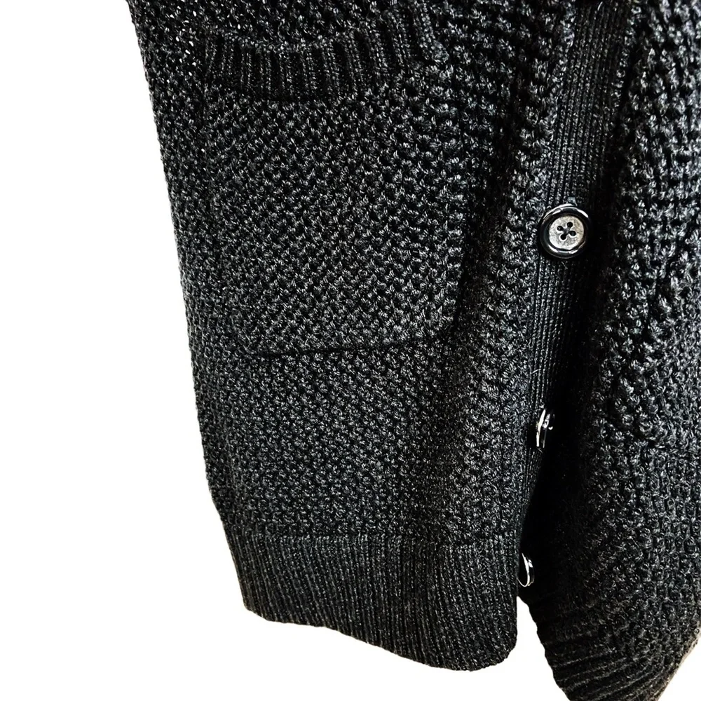 BCBG Paris Grey Waffle Knit Long Cardigan Sweater Short Sleeves Size Small - Picture 7 of 9